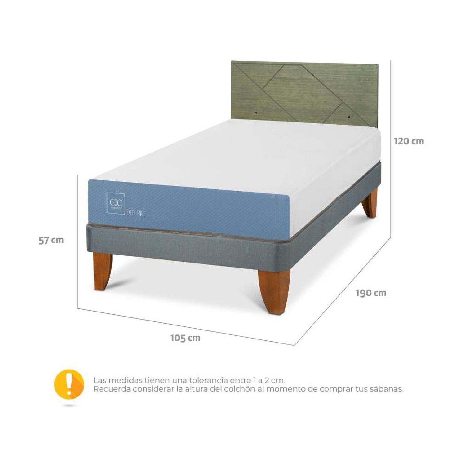 Cama Europea Cic Excellence / 1.5 Plazas / Base Normal + Respaldo image number 4.0