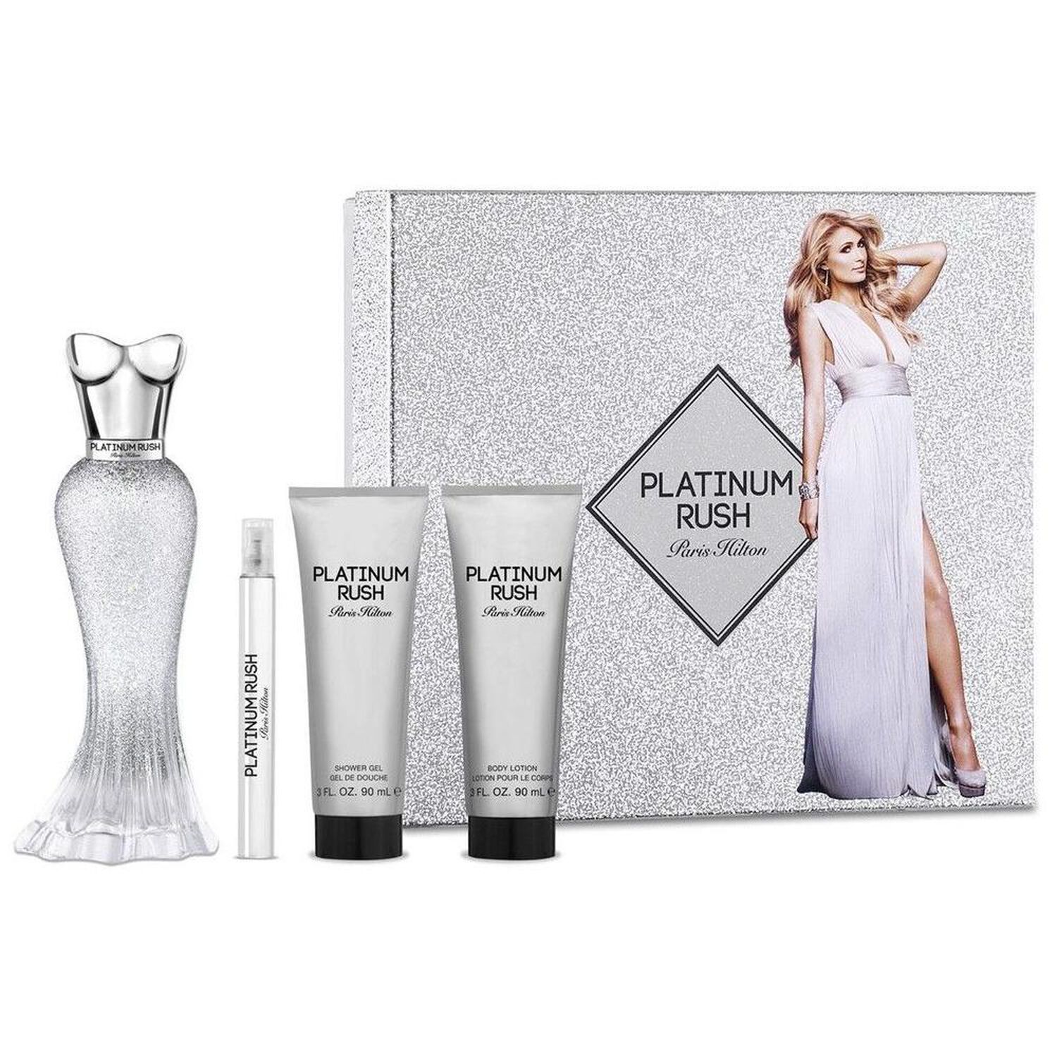 Set De Perfumer&iacute;a Mujer Platinum Rush Paris Hilton / 100 Ml / Edp + Body Lotion 90 Ml + Gel 90 Ml + Perfumero 10 Ml image number 0.0