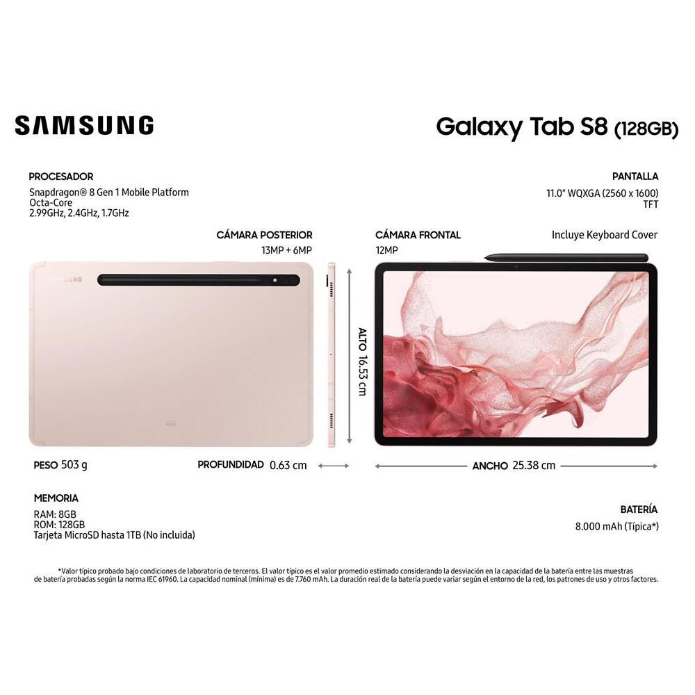 Tablet 11" Samsung Galaxy Tab S8 + Keyboard Cover / 8 GB RAM /  128 GB image number 1.0