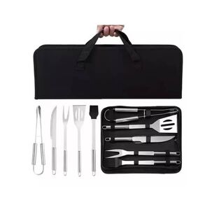 Set 5 Utensilios Profesional Acero Inox Para Asado + Estuche