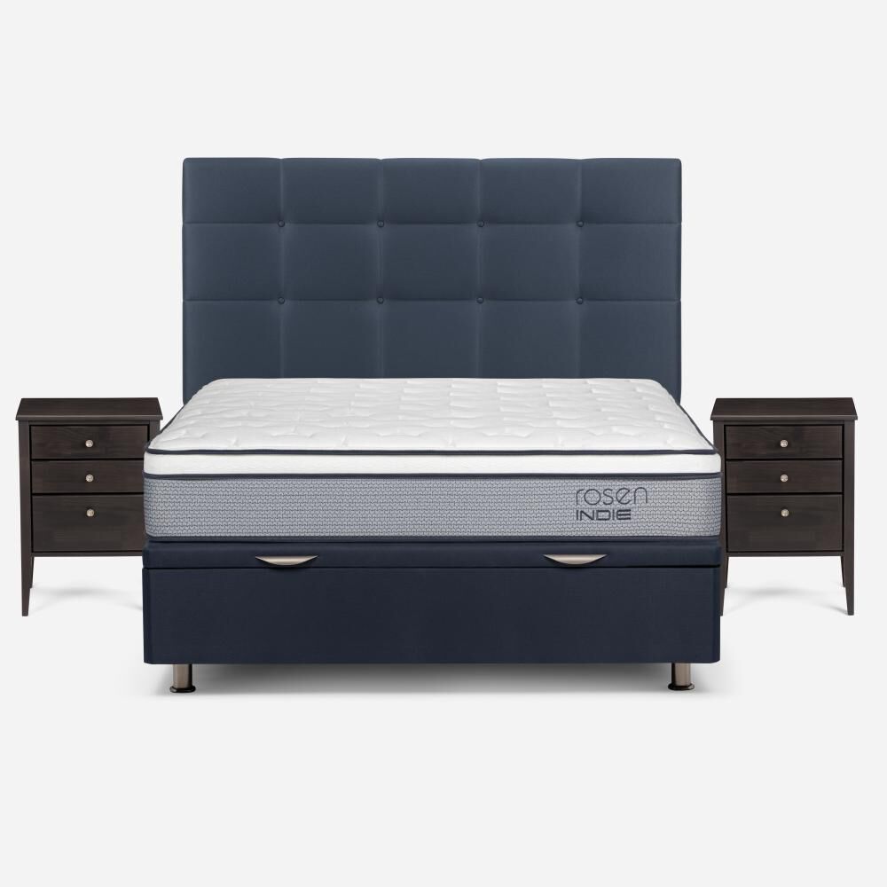 Cama Baúl Rosen Indie / 2 Plazas / Base Normal + Set De Maderas Issey Azul image number 0.0