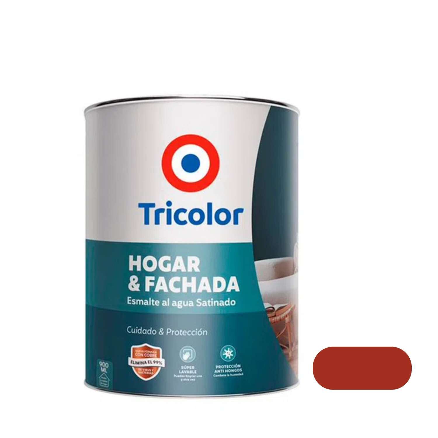 Esmalte Al Agua Satinado Hogar Y Fachada 900ml Rojo Colonial - Tricolor image number 0.0