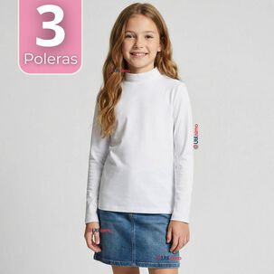 Pack 3 Poleras Camisetas Bamb&uacute; Blancas Cuello Beatle Primera Capa Manga Larga Ni&ntilde;a