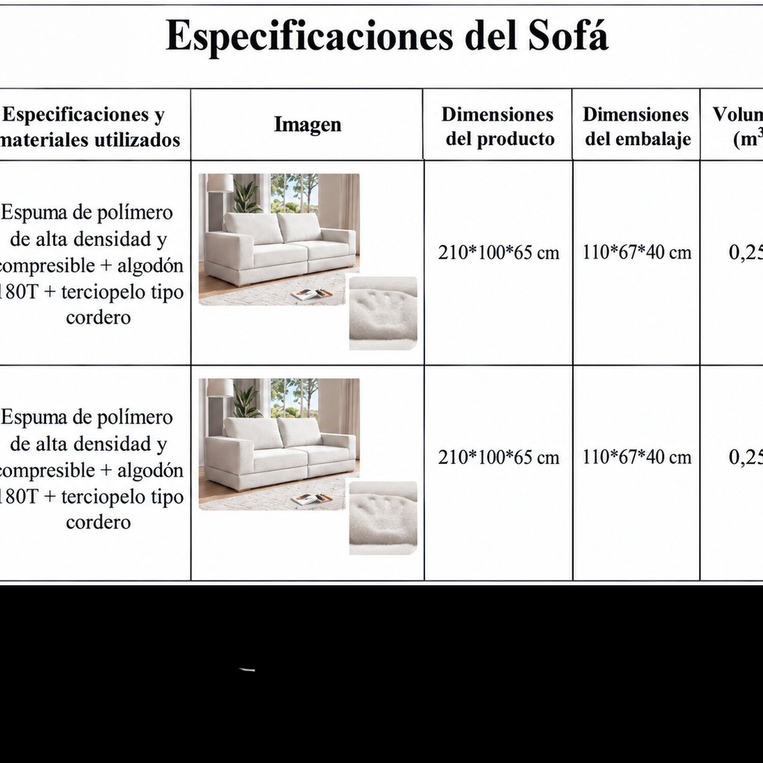 Sof&aacute; Modular 2 Cuerpos En Tela Comprimida 210x100x65cm image number 5.0