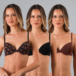 Pack 3x Sosten Balconet Push Up Micro Pr Flores