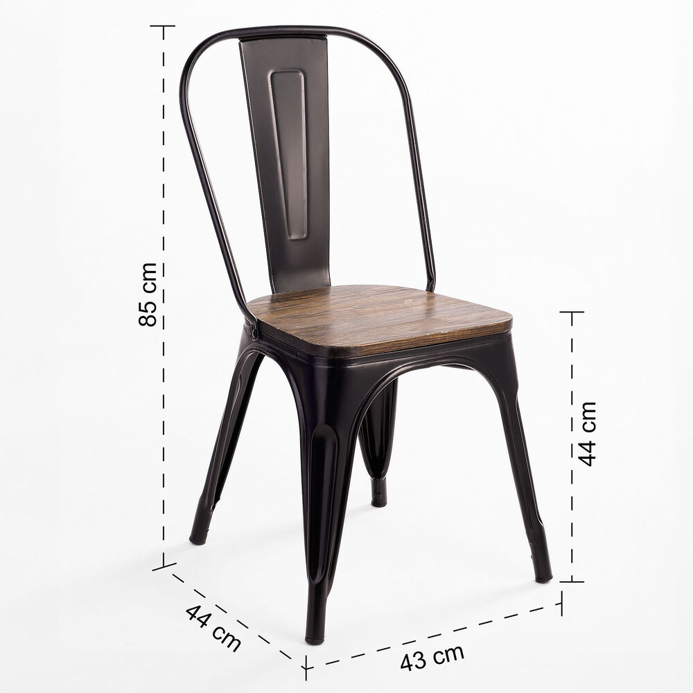 Pack 4 Silla Tolix Vintage Con Asiento De Madera Negro image number 8.0