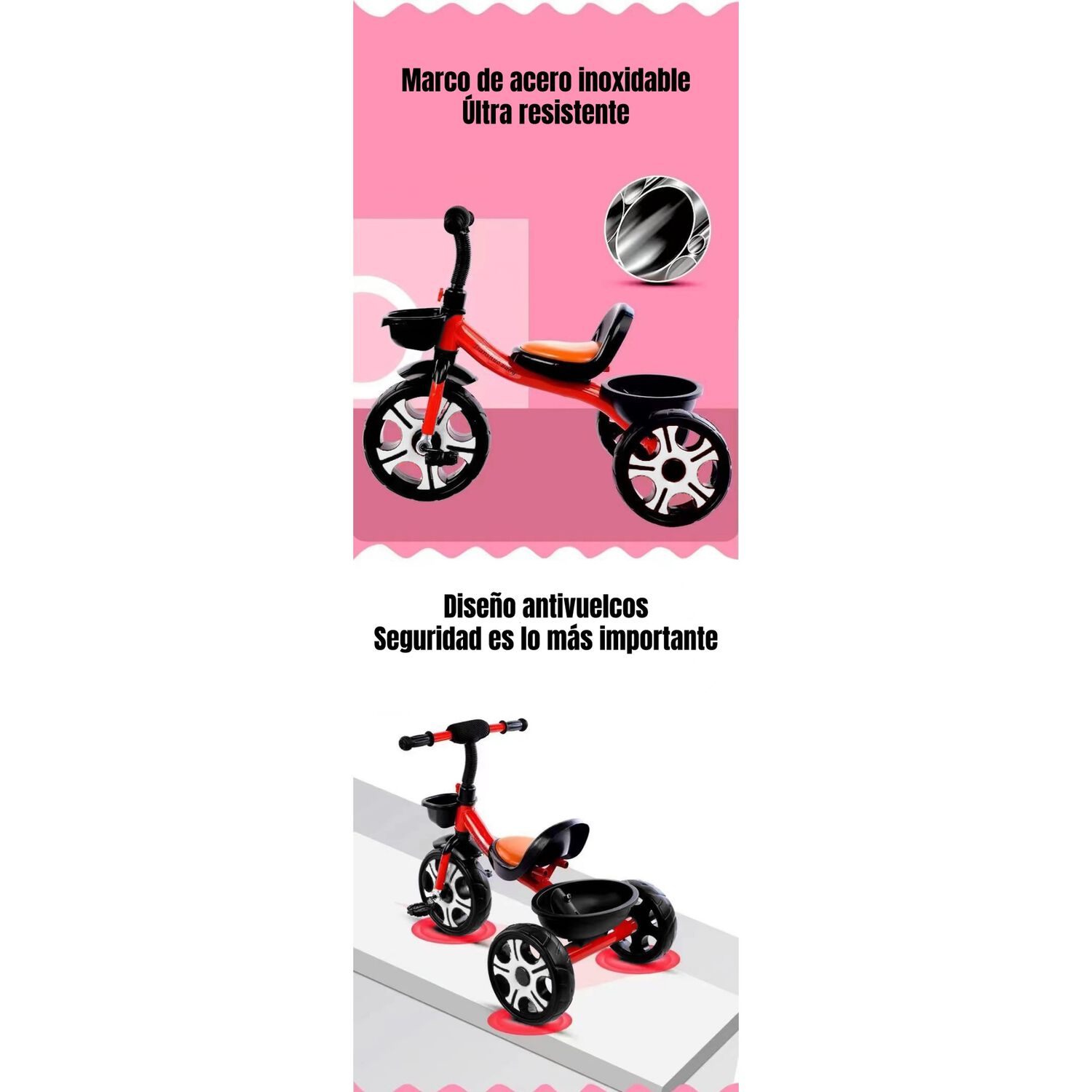 Triciclo Infantil Con Canastos 5 A&ntilde;os Unix Rosado Lubabycas image number 2.0