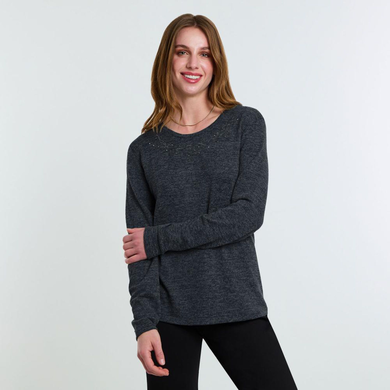 Sweater Melange Manga Larga Cuello Redondo Mujer Lesage image number 0.0