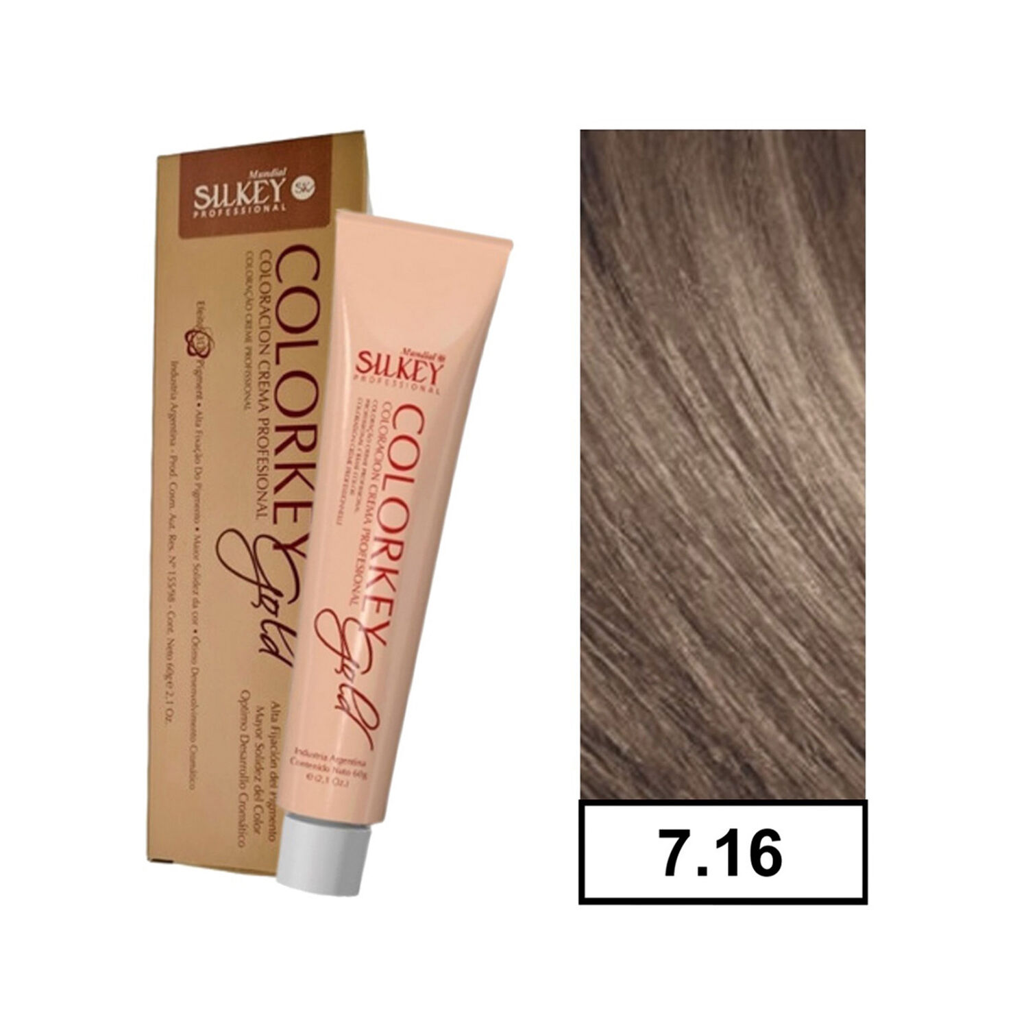 Colorkey Gold - Tintura Permanente Efecto 3d Pigment Silkey 60gr + Oxidante - 7.16 Rubio Mediano Ceniza Rojizo image number 0.0