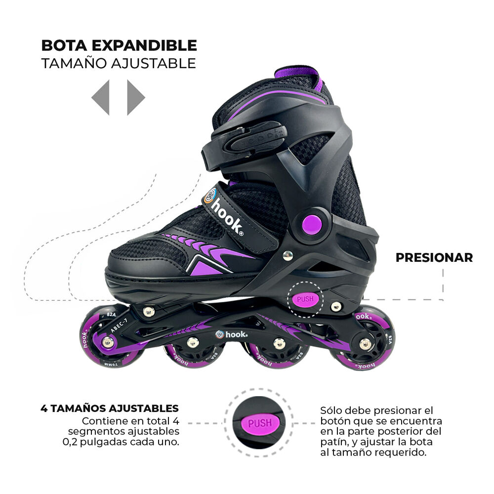 Patines En Linea Extensibles Hook Fitness Morado M (34-37) image number 6.0