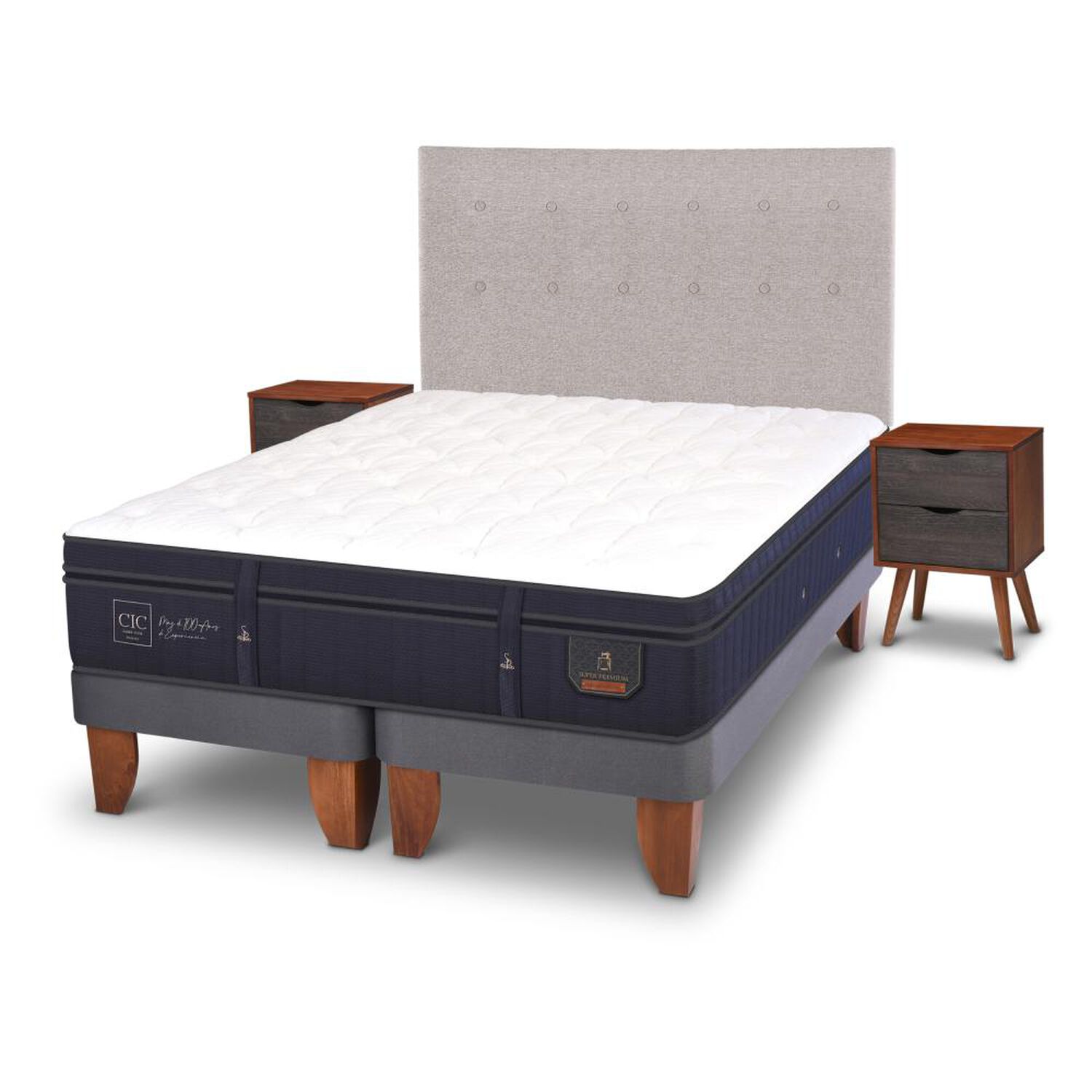 Cama Europea Cic Super Premium / 2 Plazas / Base Dividida + Set De Maderas image number 3.0