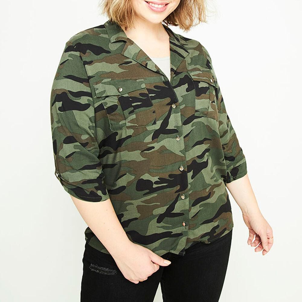 Blusa Militar Manga 3/4 Cuello Solapa Mujer Sexy Large en Oferta | Hites.com