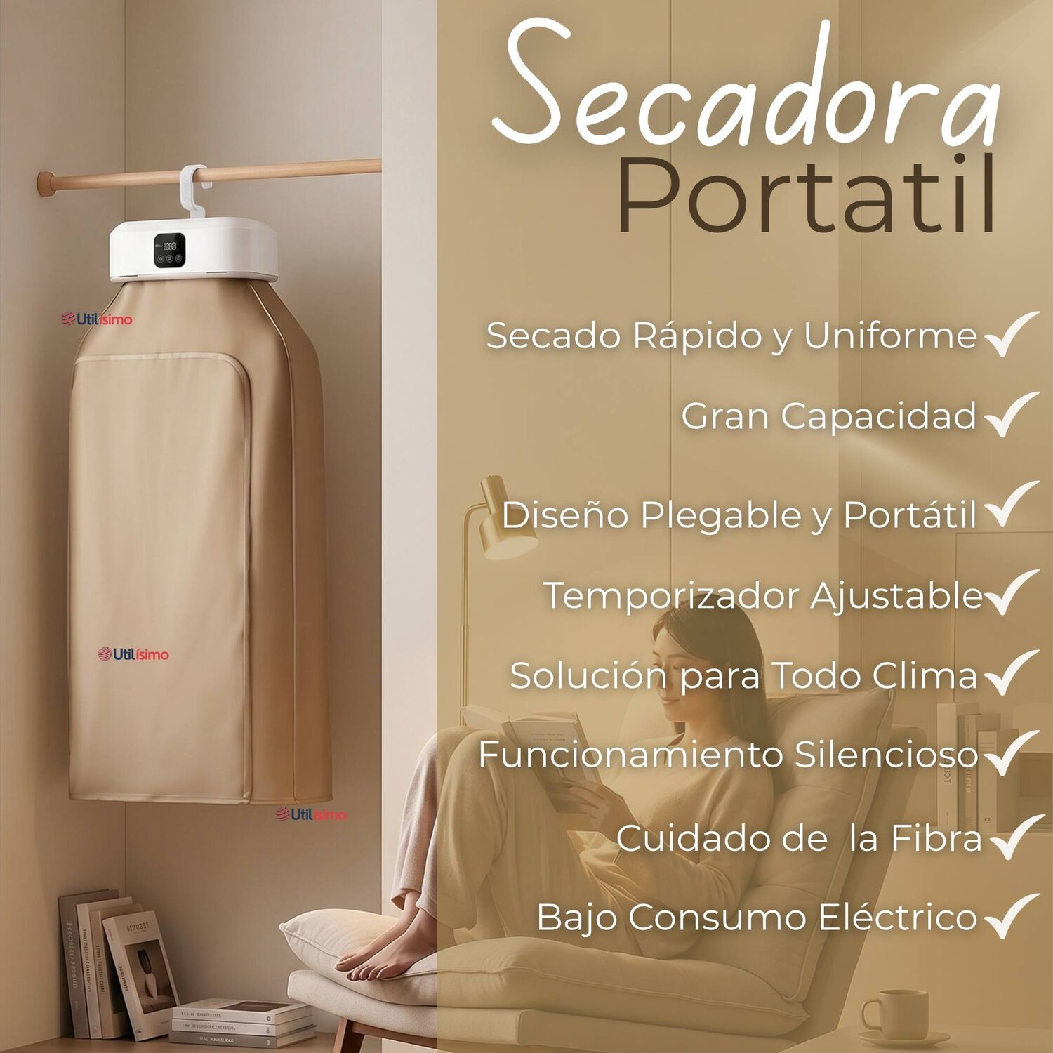 Secadora Ropa Port&aacute;til Compacto El&eacute;ctrico Bajo Consumo 900w - 1000w image number 2.0
