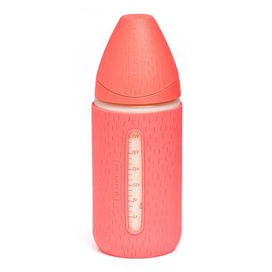 Mamadera Vidrio 240ml 3p + Funda Silicona Rosa