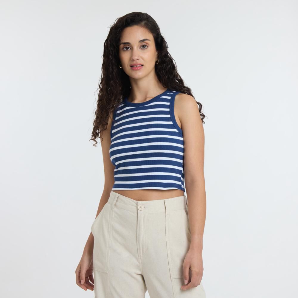 Polera Crop Rayas Marineras Sin Mangas Cuello Redondo Mujer Freedom image number 0.0