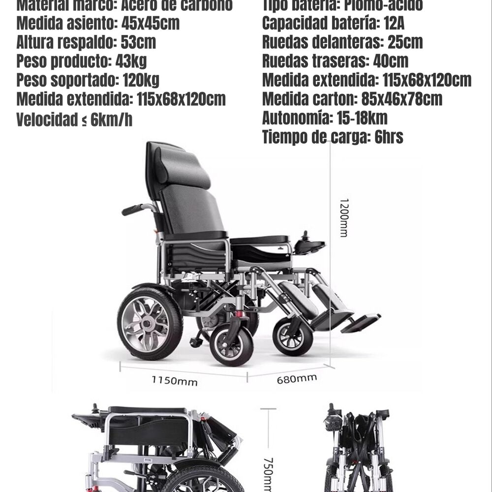 Silla De Ruedas El&eacute;ctrica 700w 18km Plegable Alto Lubabycas image number 7.0