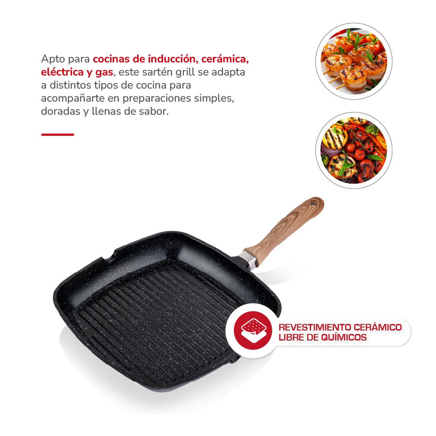 Sart&eacute;n Grill Thomas Thms28nm 28 Cm Cuadrado Aluminio Fundido Plancha Parrilla Asador Antiadherente Cer&aacute;mico Marmoleado Apto Inducci&oacute;n Mango Color Made image number 4.0