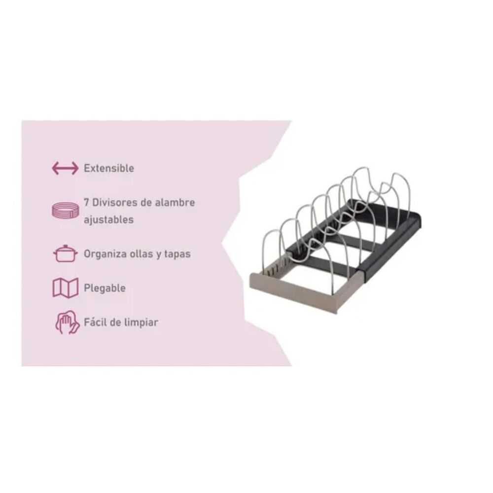 Rack Organizador Tapas Ollas Expandible Cocina Menaje Sart&eacute;n image number 3.0
