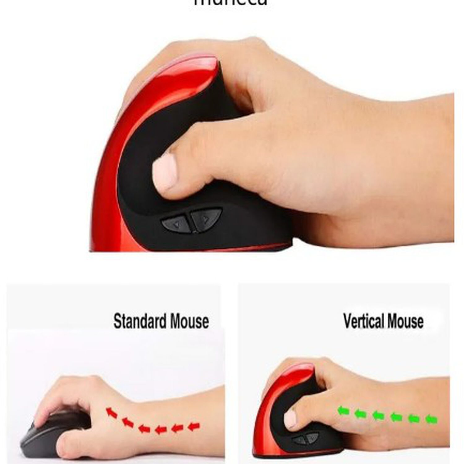 Mouse Vertical Ergon&oacute;mico Inal&aacute;mbrico Rojo image number 3.0