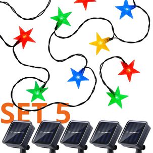 Set 5 Guirnalda Solar Estrellas Rgb 50 Led Jardin 6 Metros