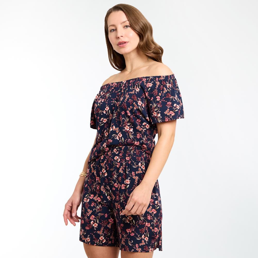 Blusa Campesina Hombros El&aacute;sticados Manga Corta Cuello Escotado Mujer Geeps image number 2.0