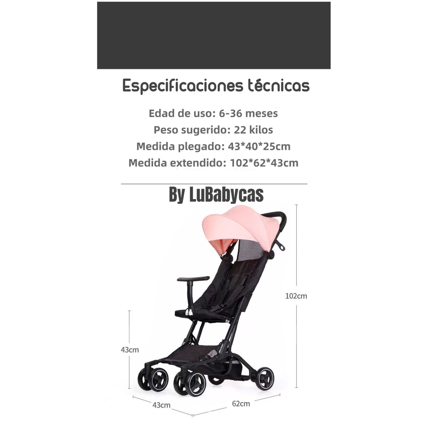 Coche De Paseo Premium &Uacute;ltra Compacto Lubabycas Rosado image number 5.0