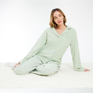 Pijama Camisero Polar Fleece Manga Larga Mujer Lesage