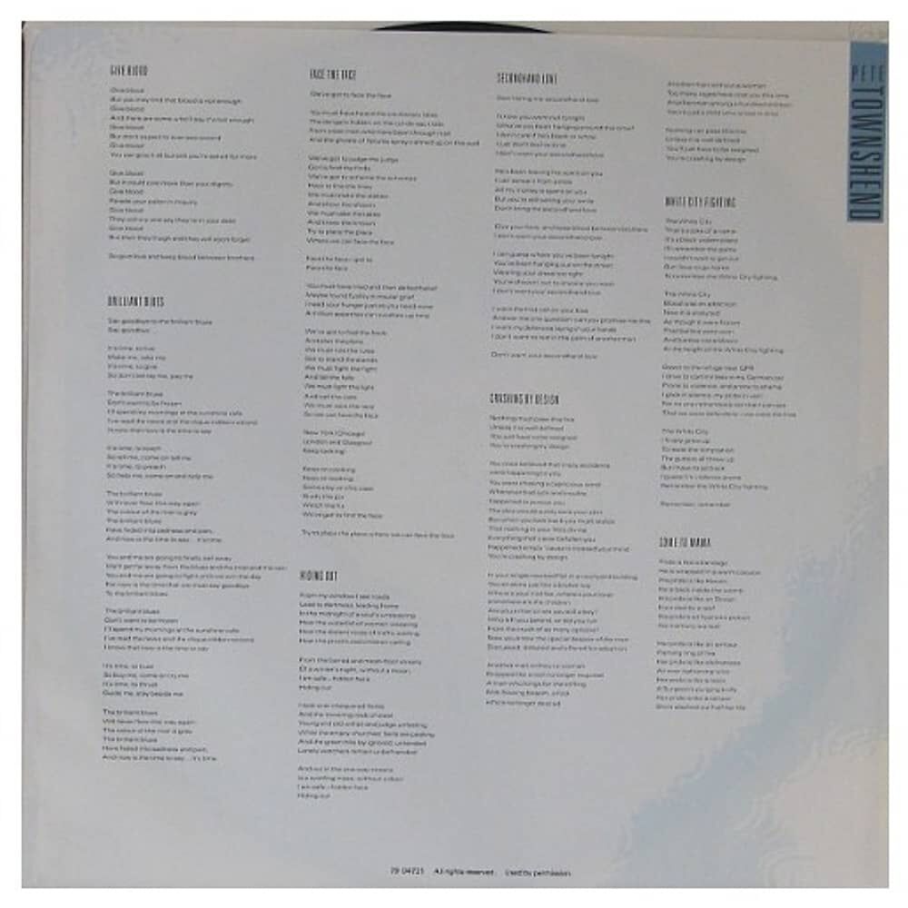 Pete Townshend - White City | Vinilo Usado image number 3.0