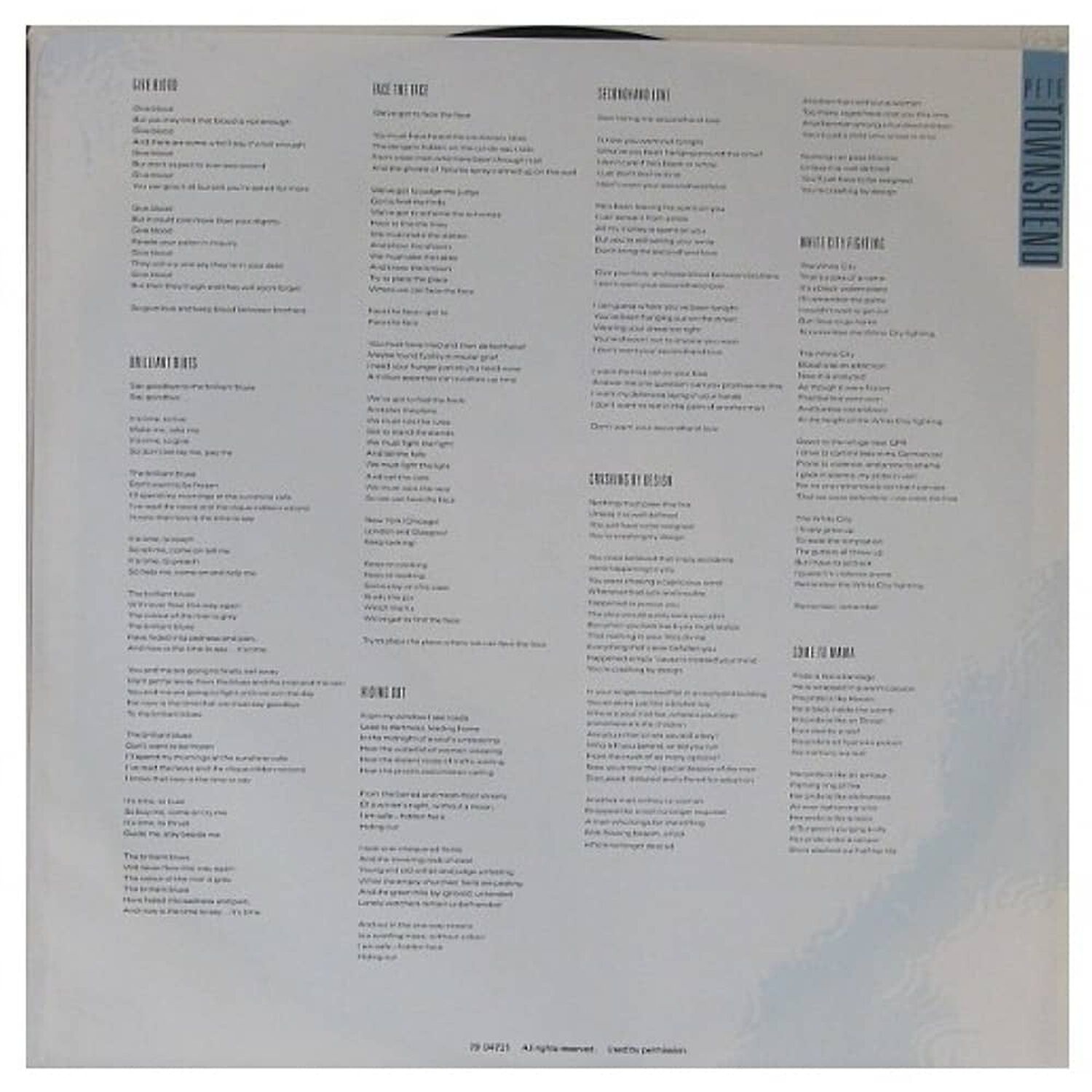 Pete Townshend - White City | Vinilo Usado image number 3.0