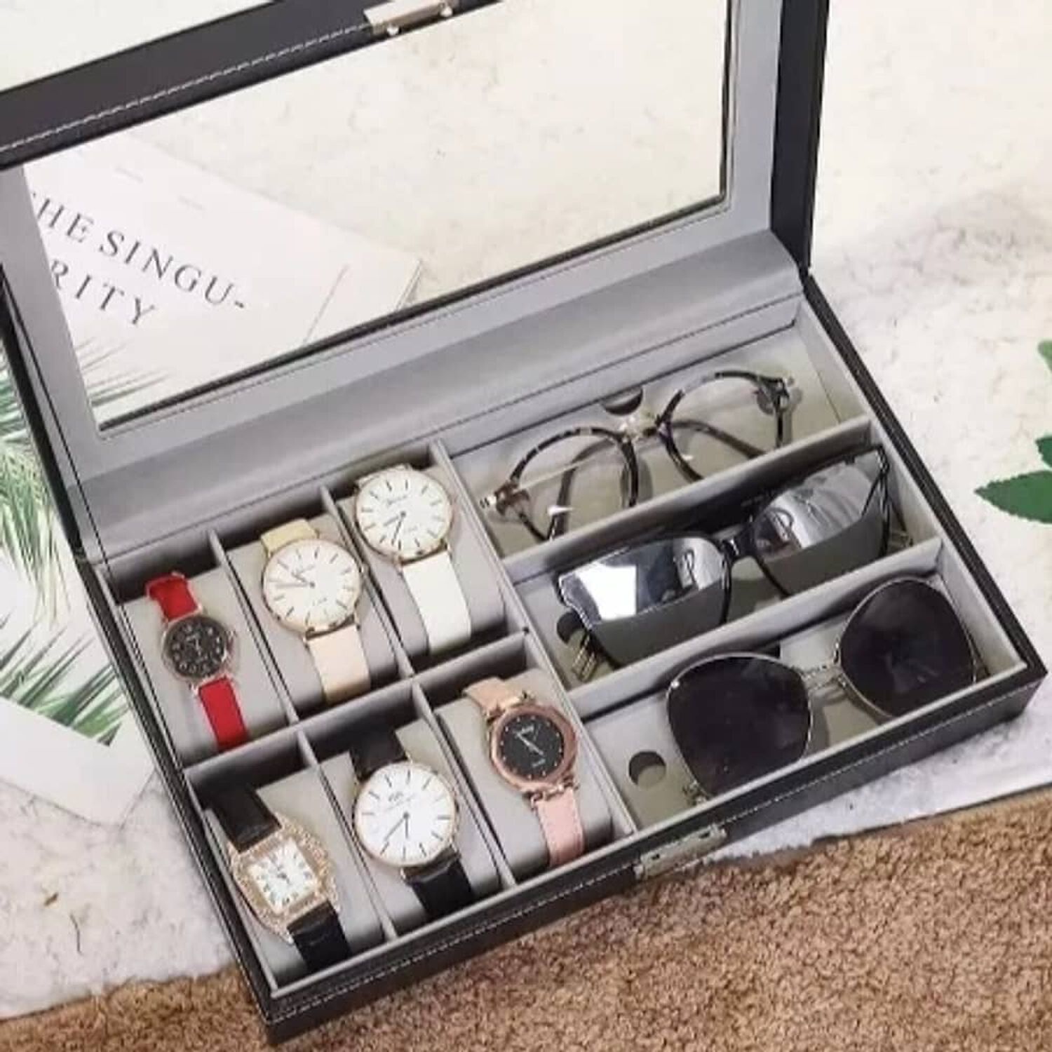 Organizador Estuche Caja 6 Relojes 3 Lentes Exhibidor image number 2.0