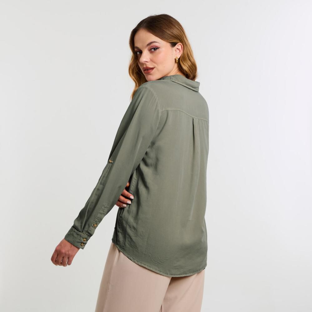 Blusa Lisa Abotonada Lyocell Manga Larga Cuello Camisero Mujer Kimera image number 2.0