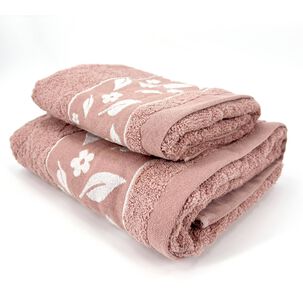 Juego Toalla Andes 2 Piezas Hojas Rosa