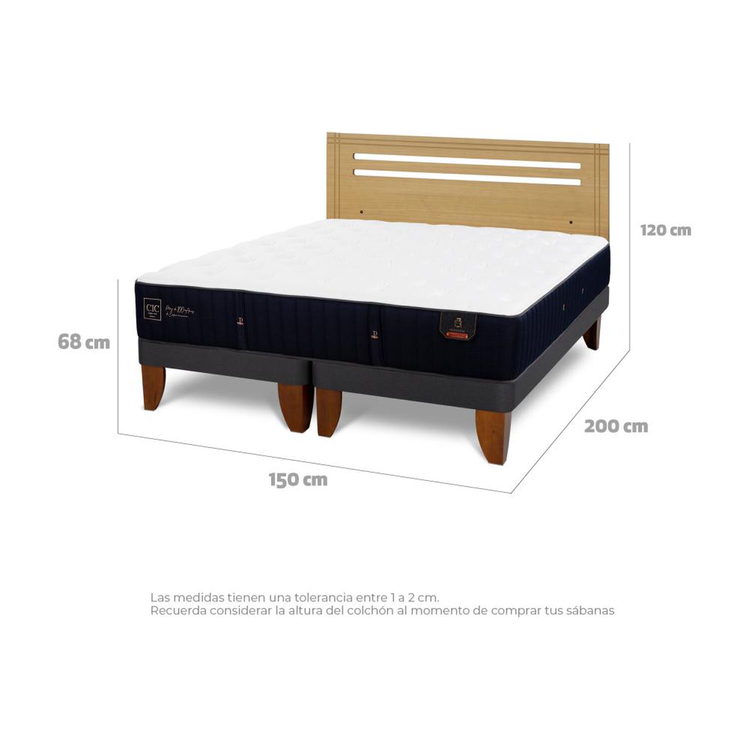 Cama Europea Cic Linea Premium / 2 Plazas / Base Dividida + Respaldo image number 4.0