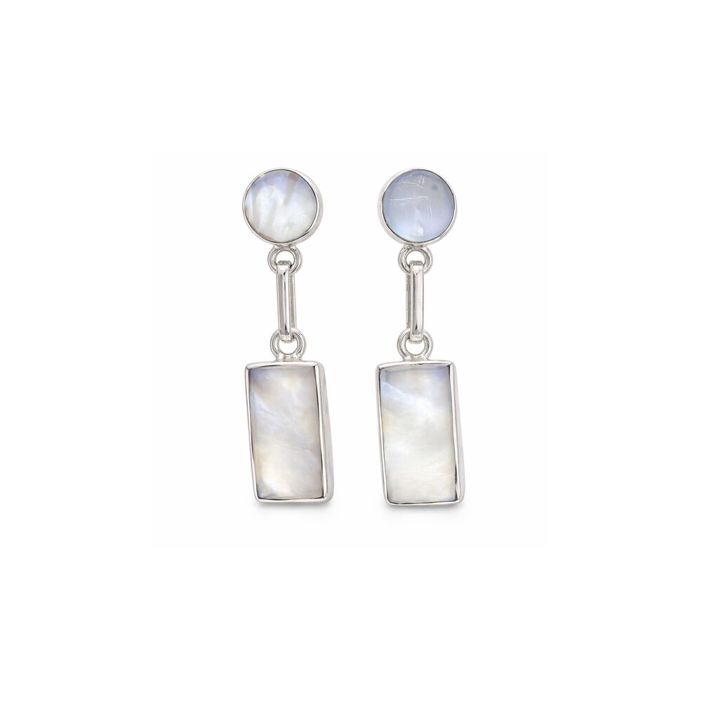 Aros N&aacute;car Rectangular Plata 950 Atornillados Colgantes Mujer Elegantes Piedra Blanca image number 0.0