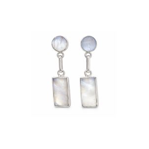 Aros N&aacute;car Rectangular Plata 950 Atornillados Colgantes Mujer Elegantes Piedra Blanca
