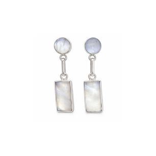 Aros N&aacute;car Rectangular Plata 950 Atornillados Colgantes Mujer Elegantes Piedra Blanca