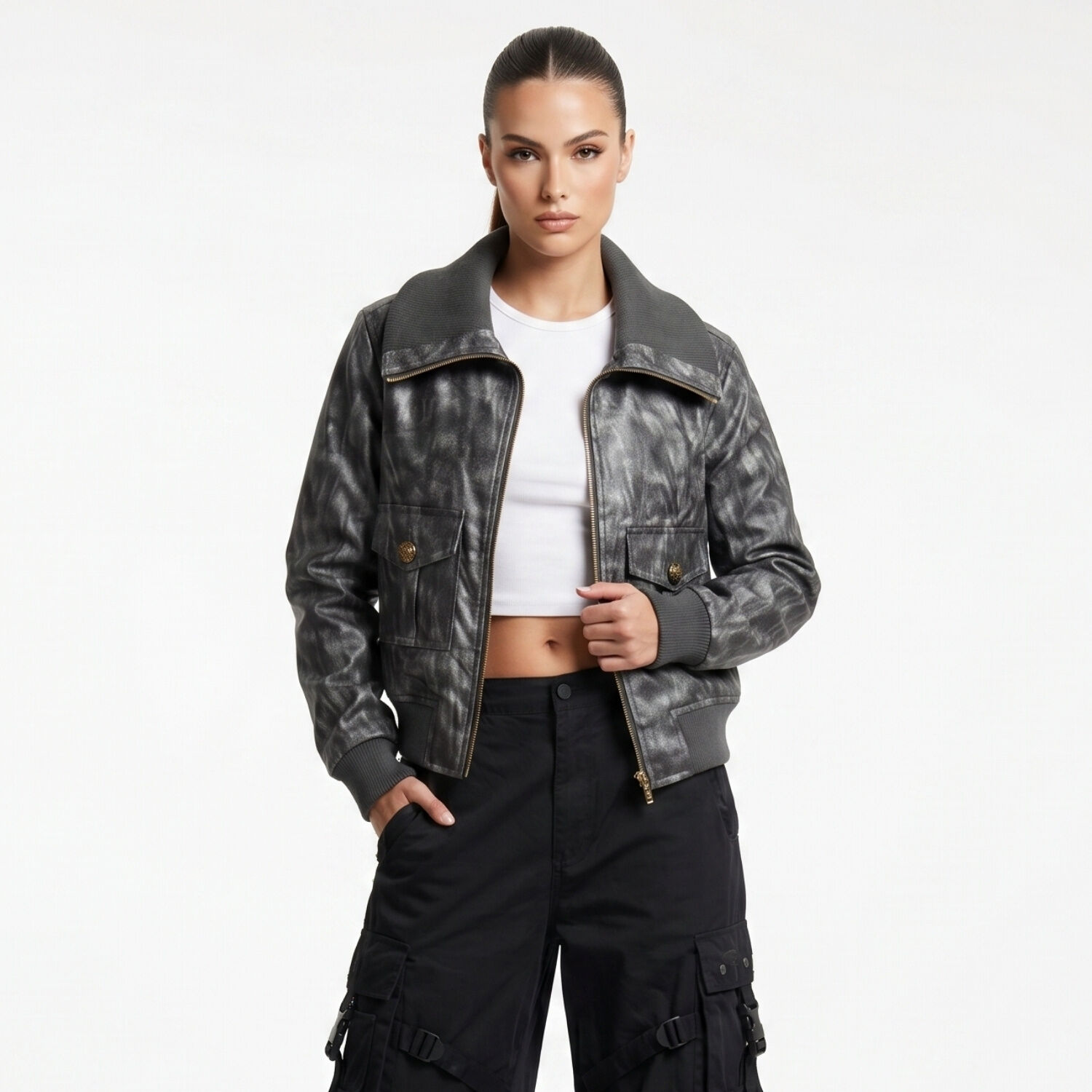 Chaqueta Ecocuero Bomber Mujer Phoebe image number 0.0