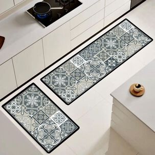 Set De 02 Alfombra De Cocina Impermeable De Cuero Nappa Md03