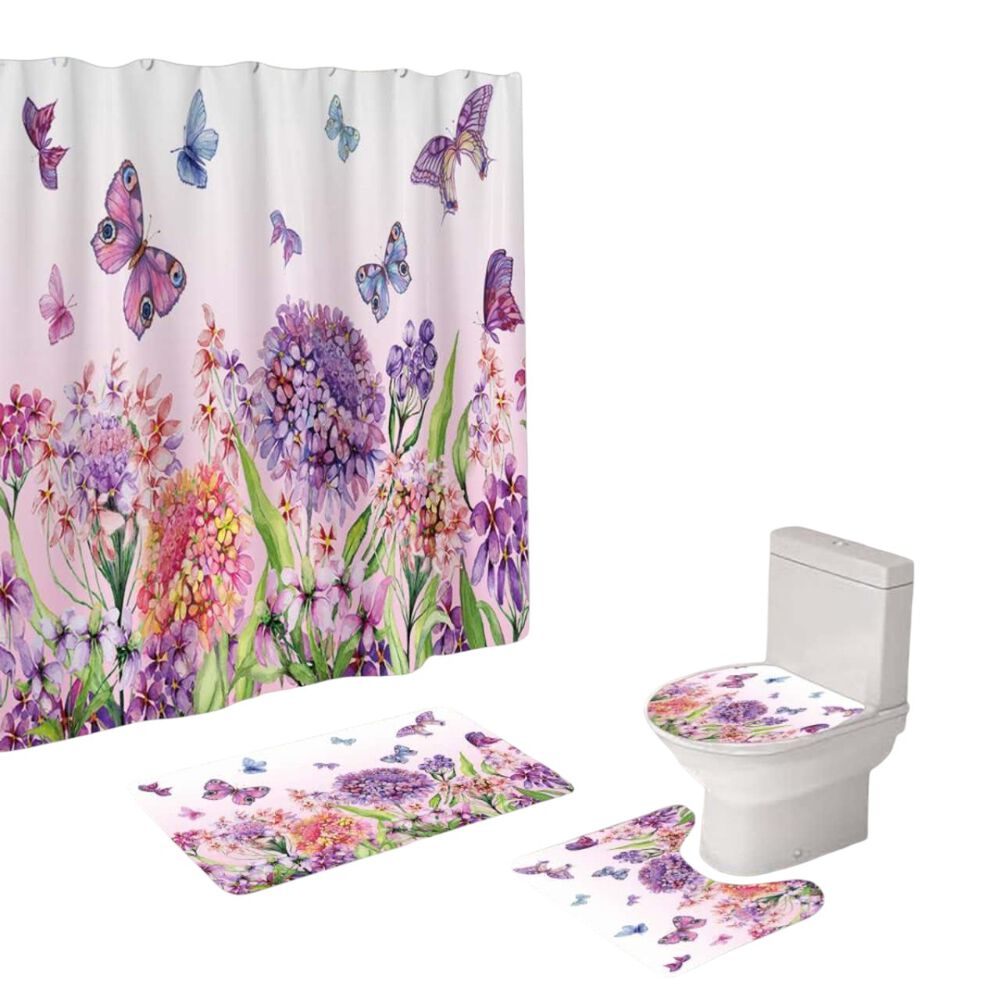 Juego De Baño Set De 4 Piezas Cortina + Tapa Wc + 2 Alfombras Sb4p-7 image number 0.0