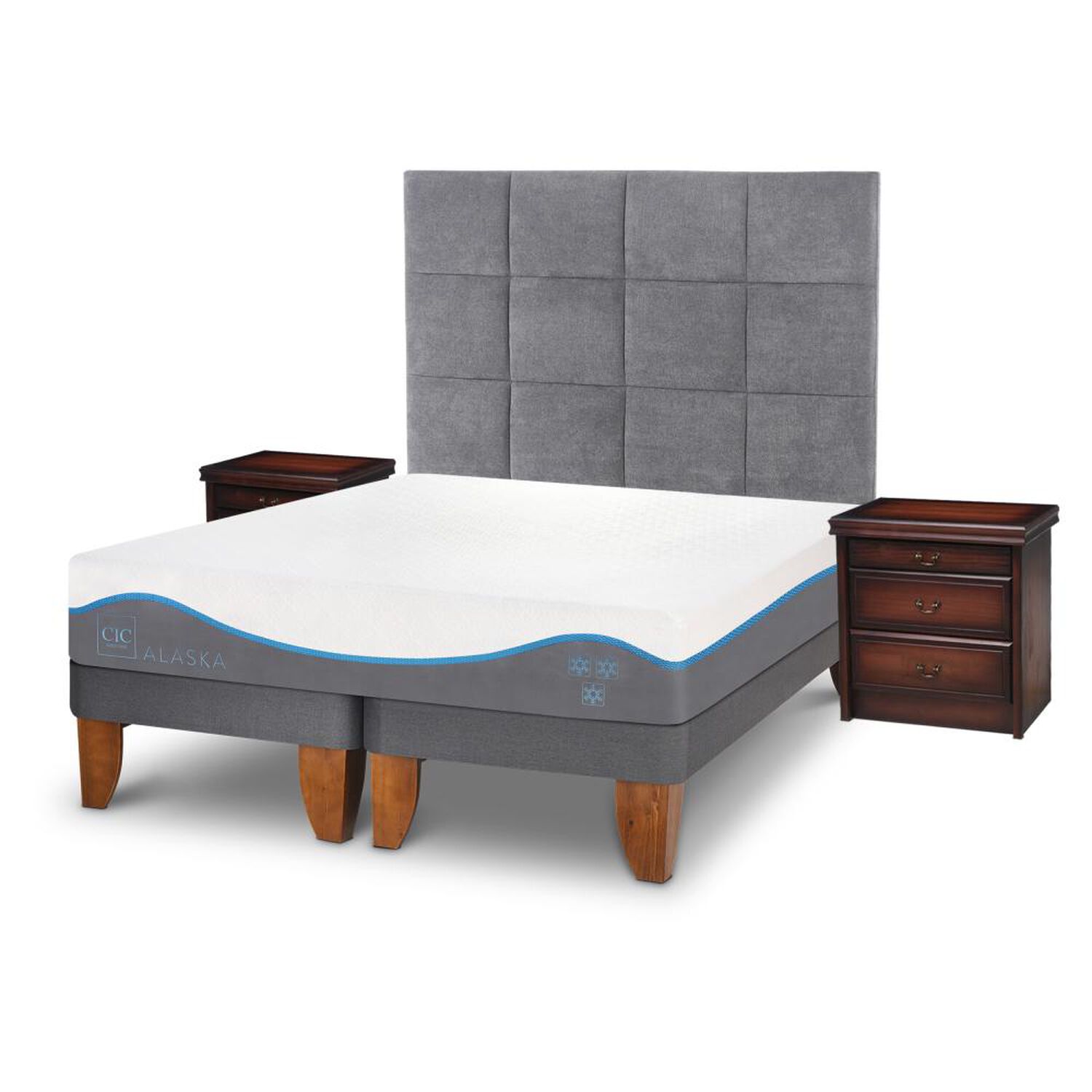 Cama Europea Cic Alaska / 2 Plazas / Base Dividida + Set De Maderas image number 1.0