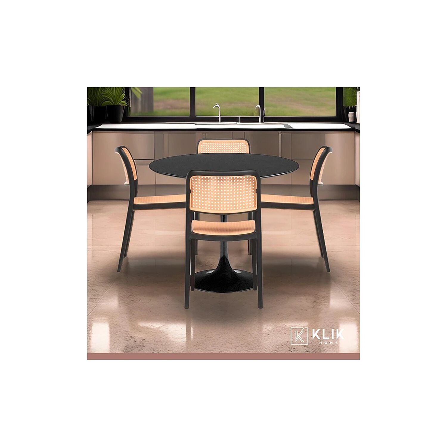 Comedor Mesa Tulip Negra + 4 Sillas Comedor Enrejada Negra image number 1.0