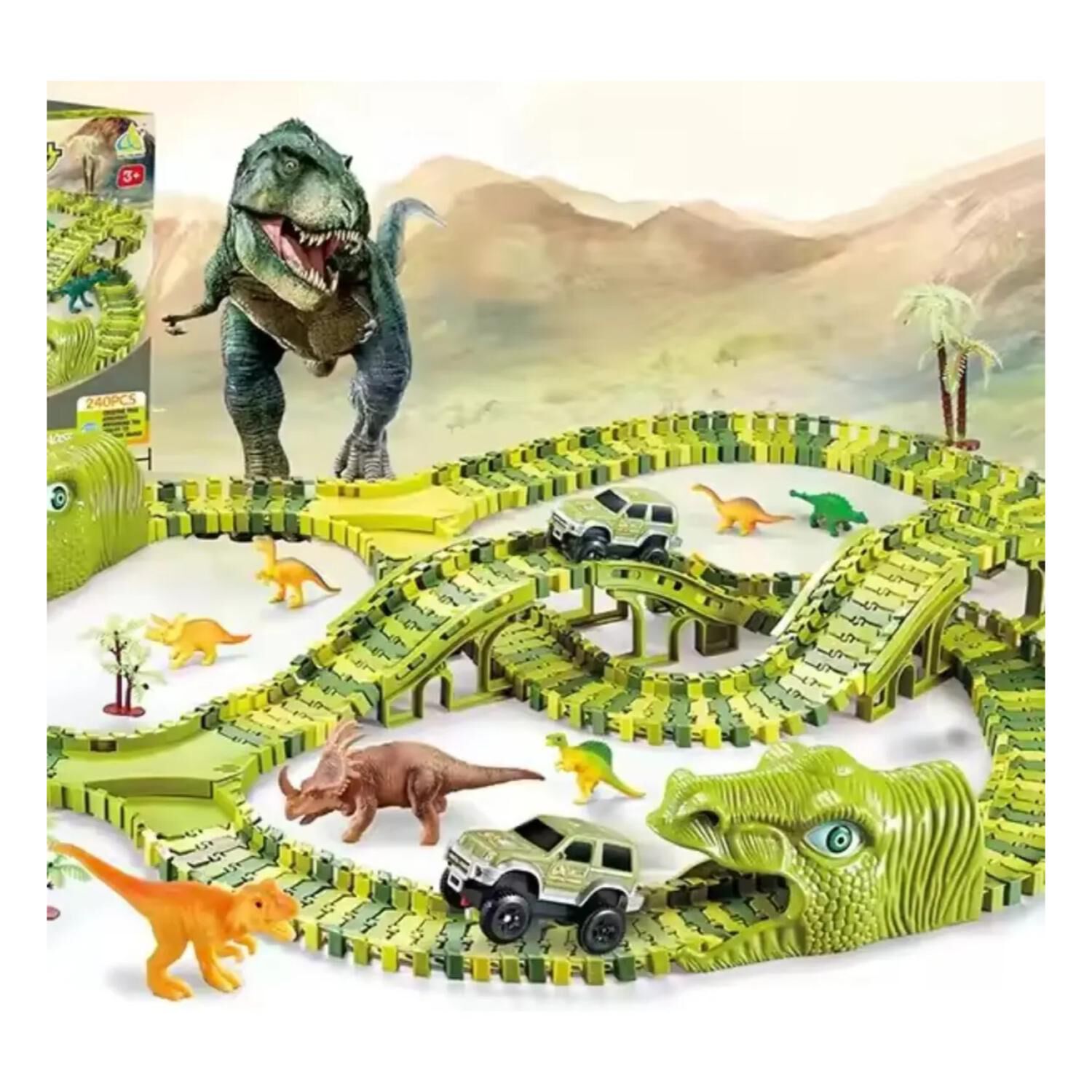 Juguete Pista De Autos Con Dinosaurios 140 Piezas Infantil image number 2.0