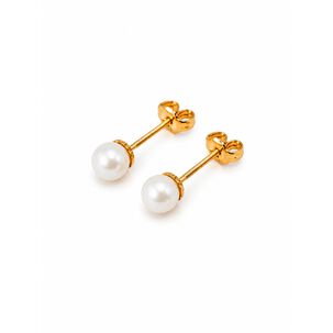 Aros Perla Cultivada Casquillo 4mm N2 Oro 18k 0.90gr Mujer Dorado