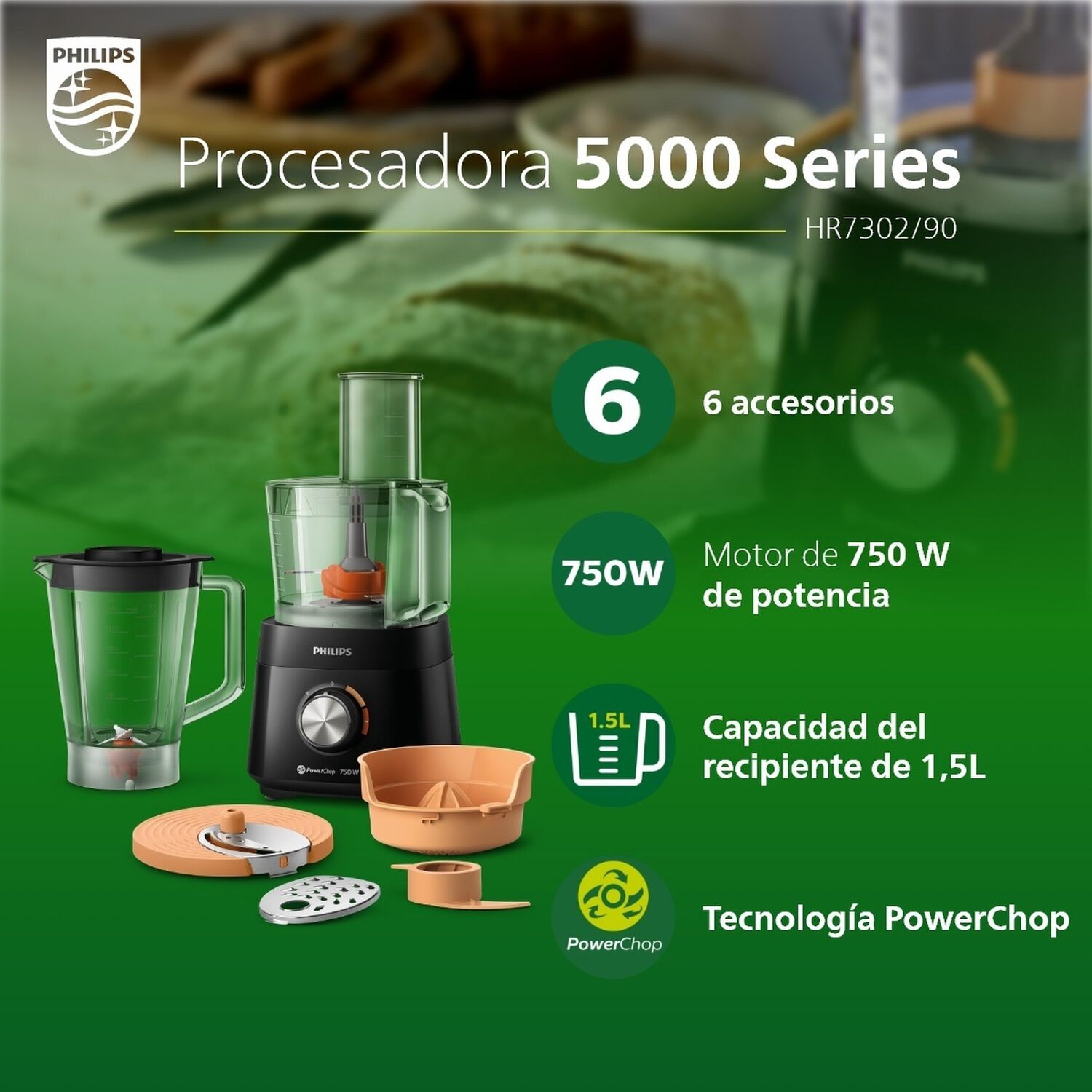 Procesador De Alimentos Philips Hr7302/90 750w Con Licuadora image number 1.0