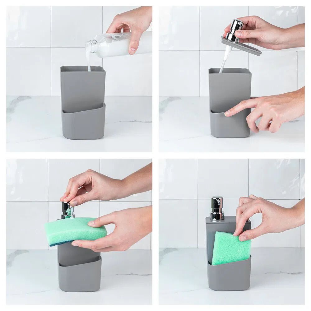 Dispensador Lavaloza Con Porta Esponja Gris 650 Ml image number 1.0
