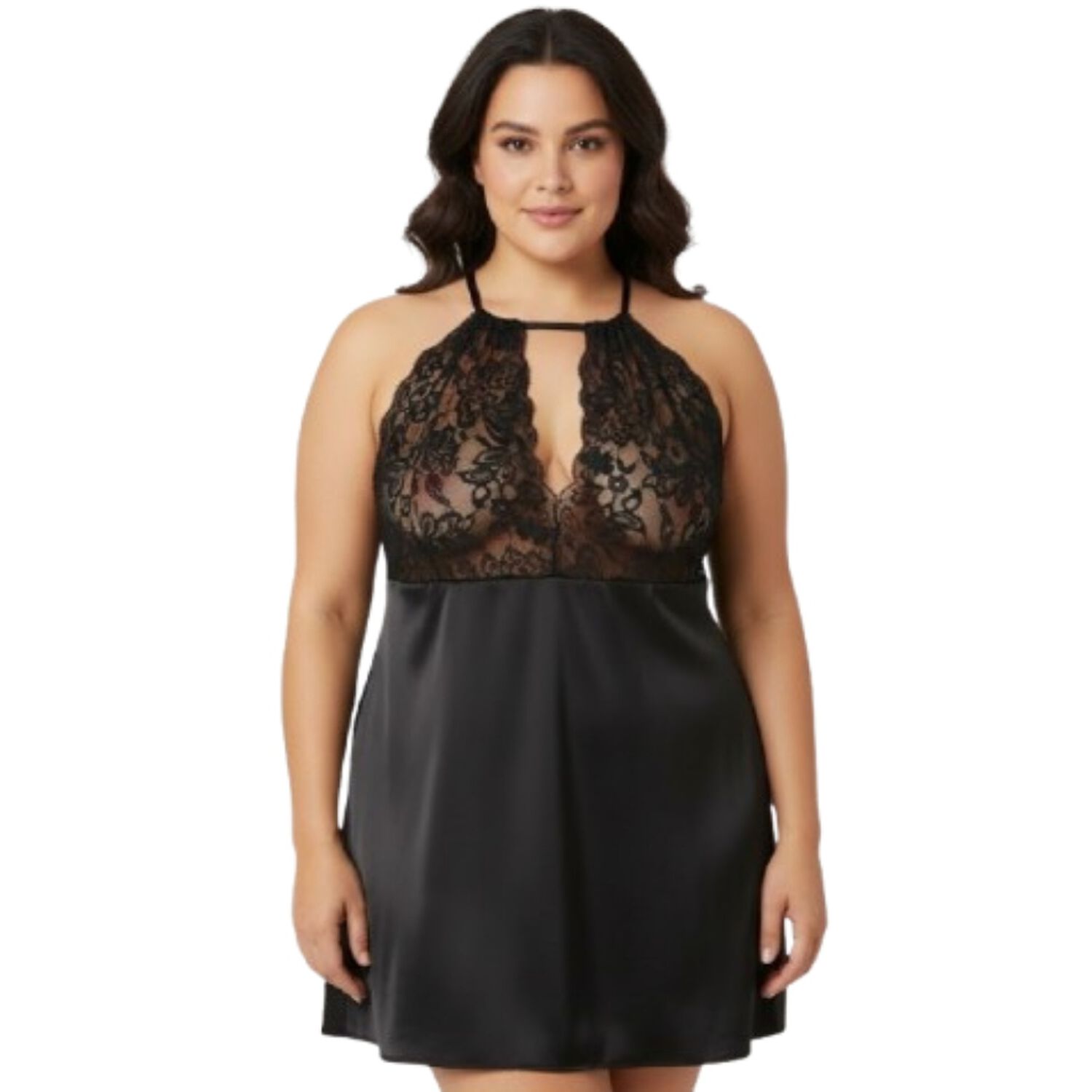 Lenceria Babydoll Encaje En Pechos Saten Tallas Grandes Sexy image number 9.0