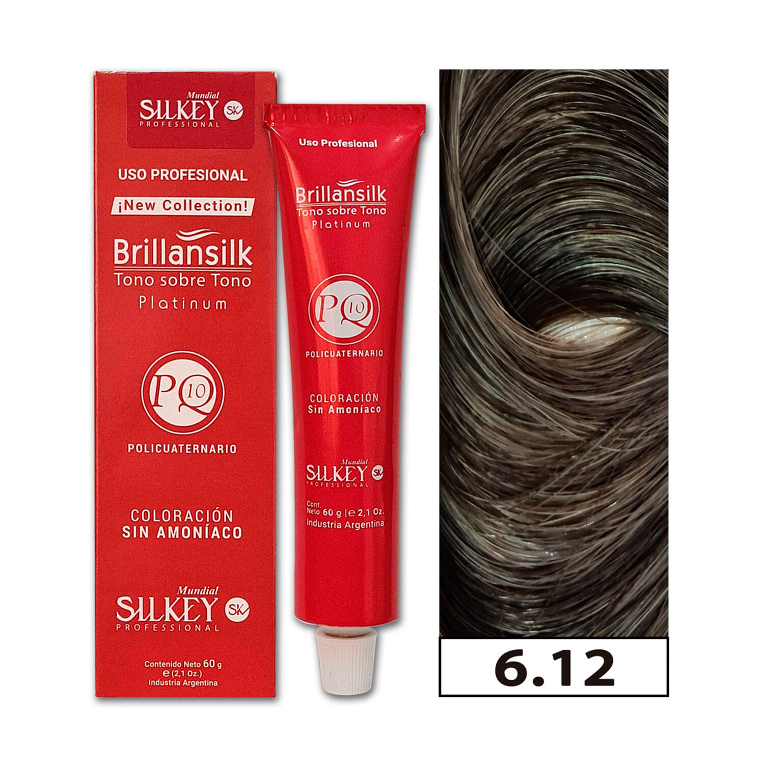 Brillansilk - Tintura Tono Sobre Tono Sin Amon&iacute;aco Silkey 60g + Oxidante - 6.12 Rubio Oscuro Ceniza Nacarado image number 0.0