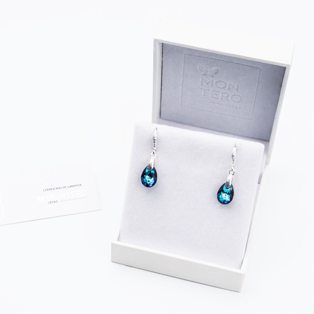 Aros Gota De Luz Plata Italiana 925 Y Cristal Genuino Bermuda Blue image number 2.0