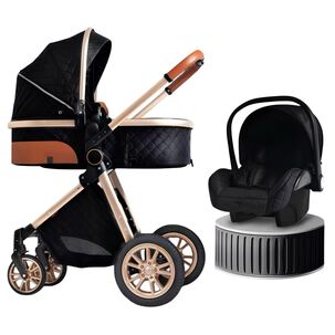 Coche Deluxe Con Silla Nido Y Accesorios Negro Lubabycas