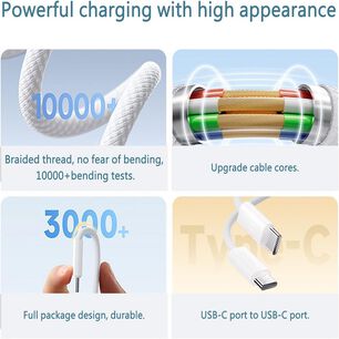 Cable Carga R&aacute;pida Celular 3.1 A Tipo C A C 2 Mt Telefono Smartphone Grueso Tipo C A Tipo C Blanco 2 Metros